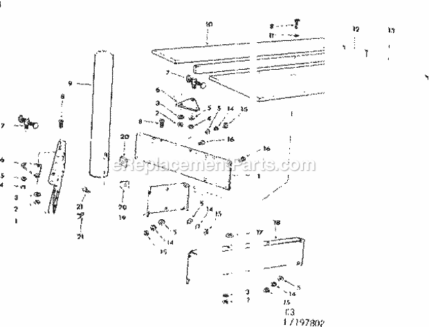 Table Mounting Diagram and Parts List for 113197802  Craftsman Chop Saw