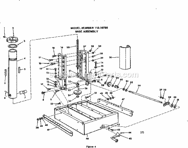 Base Assembly Diagram and Parts List for 11319790  Craftsman Chop Saw