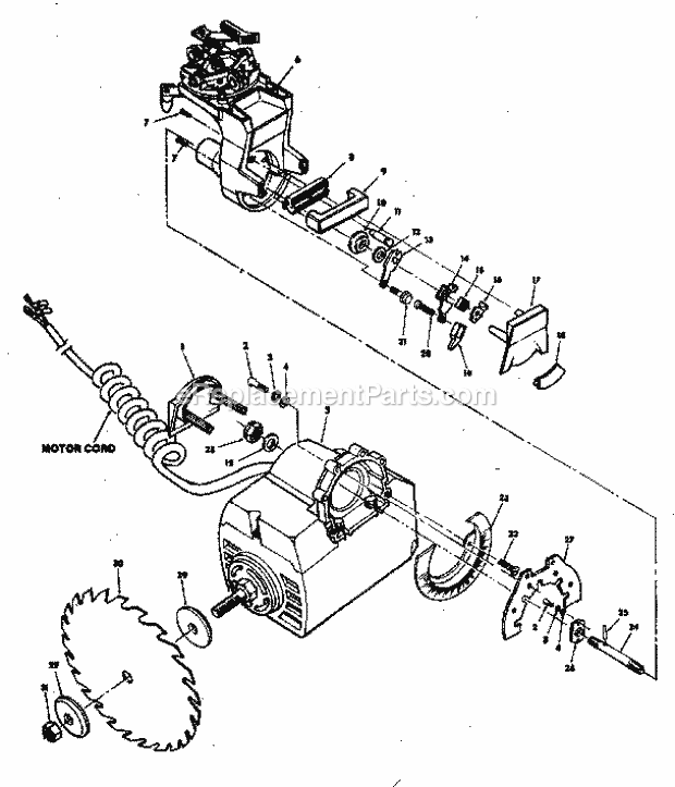 Yoke And Motor Assembly Diagram and Parts List for 113198111  Craftsman Chop Saw