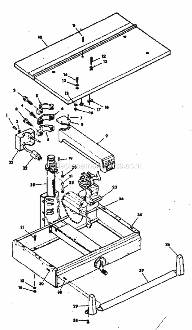 Unit Diagram and Parts List for 113198210  Craftsman Chop Saw