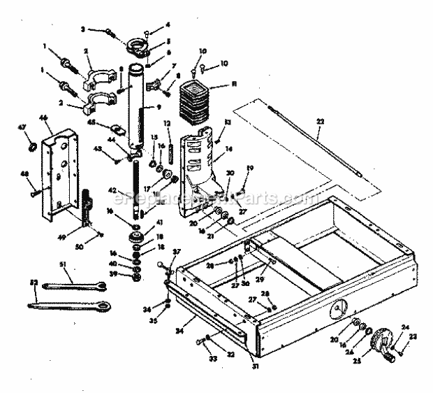 Base And Column Assembly Diagram and Parts List for 113198210  Craftsman Chop Saw