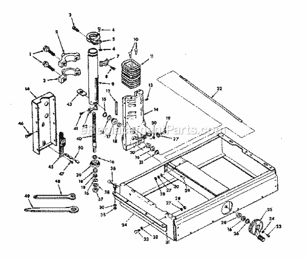Base And Column Assembly Diagram and Parts List for 113198211  Craftsman Chop Saw