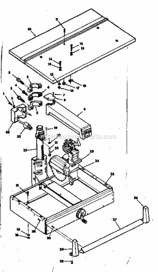 Unit Diagram and Parts List for 113198250  Craftsman Chop Saw