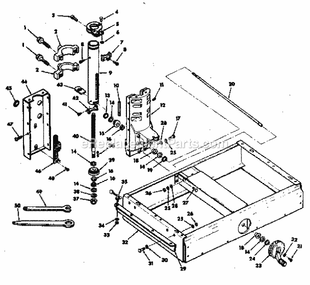 Base And Column Assembly Diagram and Parts List for 113198250  Craftsman Chop Saw