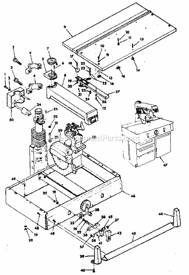 Figure 1 Diagram and Parts List for 113198510  Craftsman Chop Saw