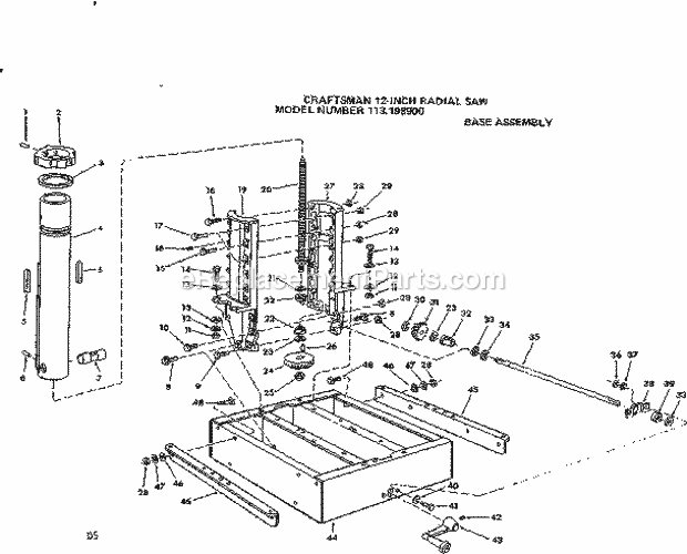 Base Assembly Diagram and Parts List for 113198900  Craftsman Chop Saw