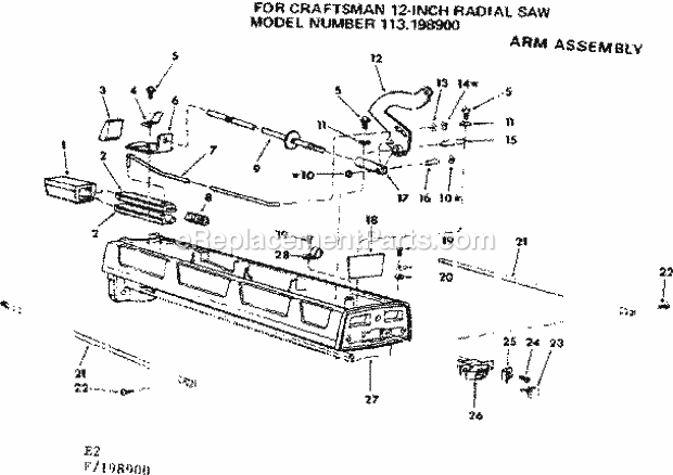 Arm Assembly Diagram and Parts List for 113198900  Craftsman Chop Saw