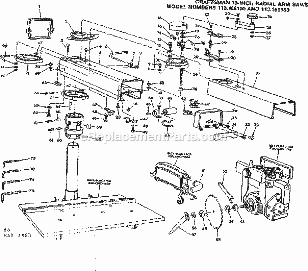 Unit Diagram and Parts List for 113199150  Craftsman Chop Saw