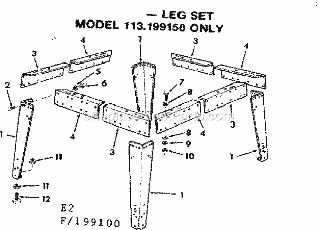Leg Set Diagram and Parts List for 113199150  Craftsman Chop Saw