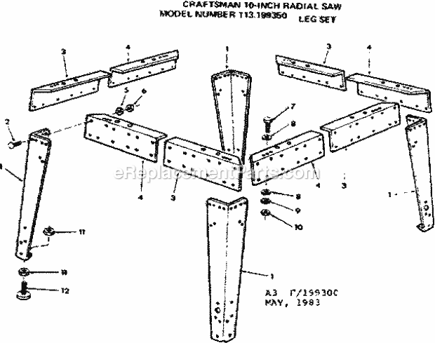 Leg Set F/113.193350 Diagram and Parts List for 113199350  Craftsman Chop Saw