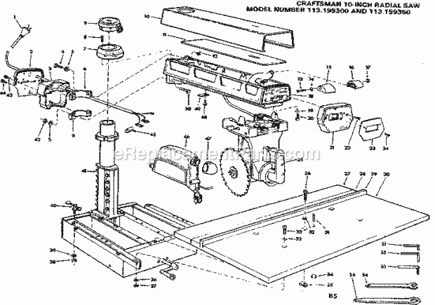 Unit Diagram and Parts List for 113199350  Craftsman Chop Saw