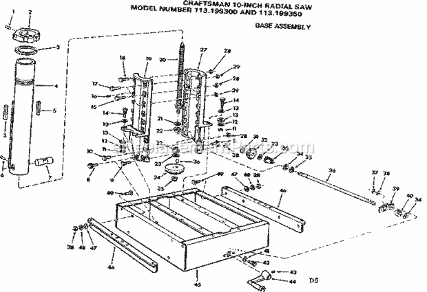 Base Assembly Diagram and Parts List for 113199350  Craftsman Chop Saw