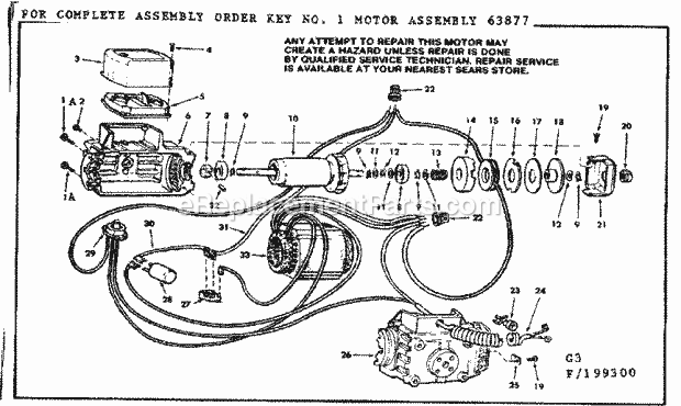 Motor Assembly Diagram and Parts List for 113199350  Craftsman Chop Saw