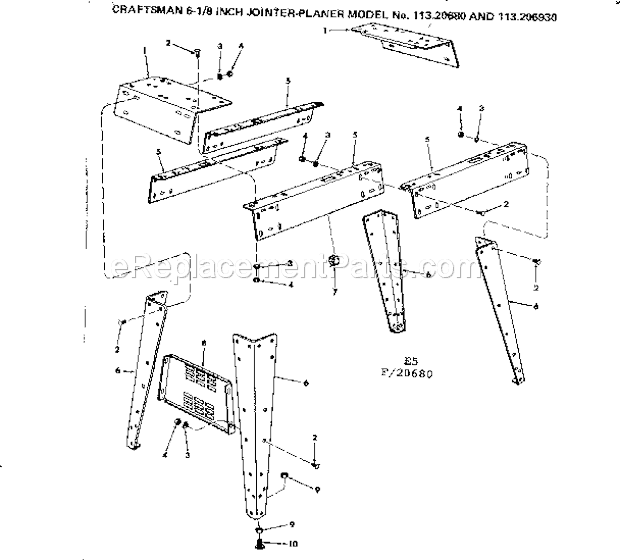 Sides And Leg Set Diagram and Parts List for 11320680  Craftsman Planer Jointer