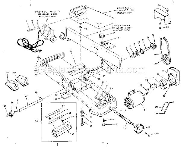 Bed Assembly Diagram and Parts List for 113206931  Craftsman Planer Jointer