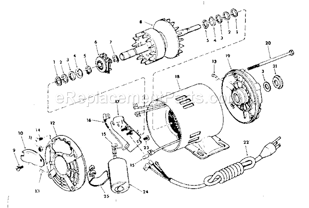 Motor Assembly Diagram and Parts List for 113206932  Craftsman Planer Jointer