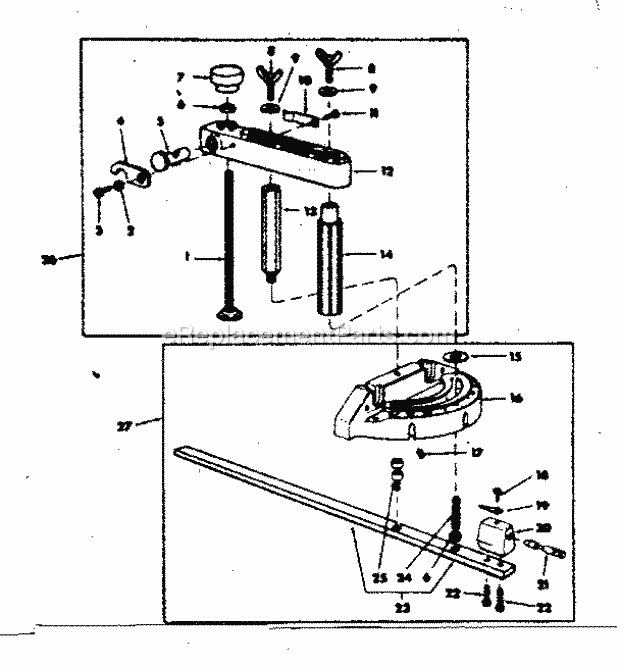Miter Gauge And Hold Down Diagram and Parts List for 113221060  Craftsman Table Saw