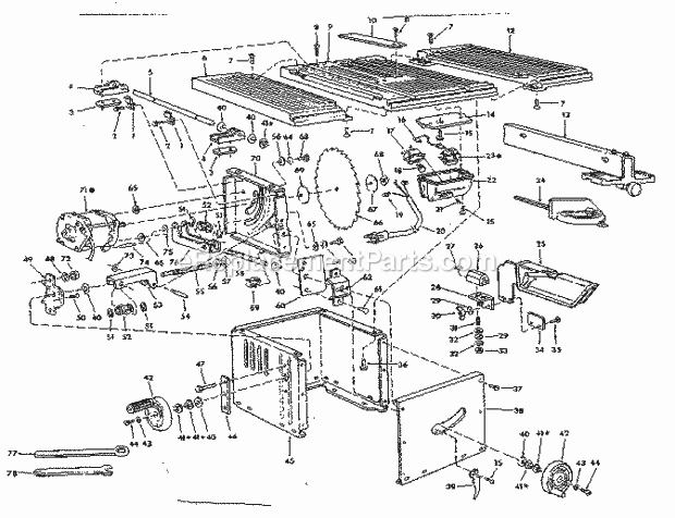 Unit Diagram and Parts List for 113221611  Craftsman Table Saw