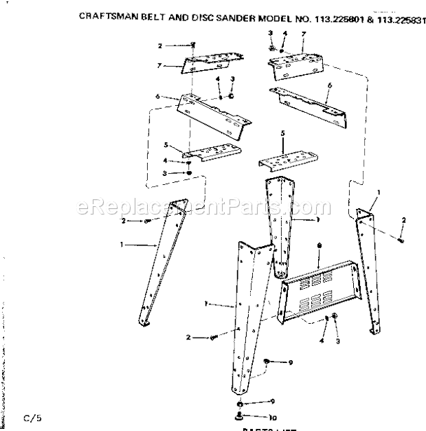 Page C Diagram and Parts List for 113225801  Craftsman Belt or Drum Sander