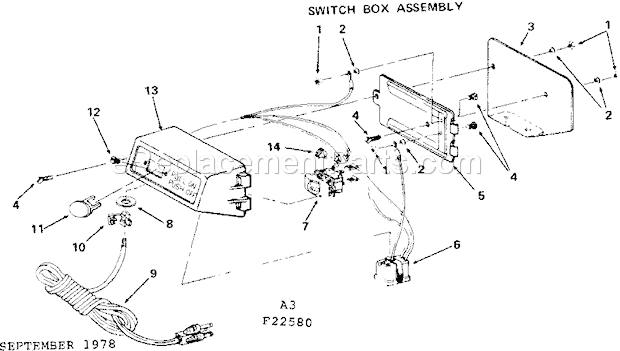 Switch Box Assembly Diagram and Parts List for 11322580  Craftsman Belt or Drum Sander