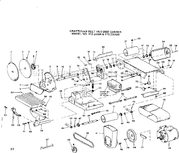Unit Diagram and Parts List for 113225830  Craftsman Belt or Drum Sander