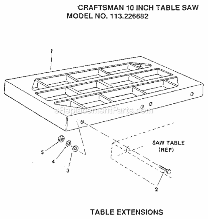 Table_Extensions Diagram and Parts List for 113226682  Craftsman Table Saw
