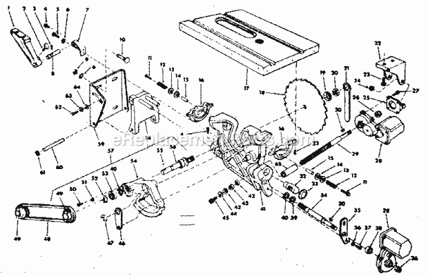 Motor Base Assembly Diagram and Parts List for 113226830  Craftsman Table Saw