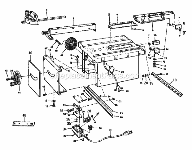 Unit Diagram and Parts List for 113226880  Craftsman Table Saw