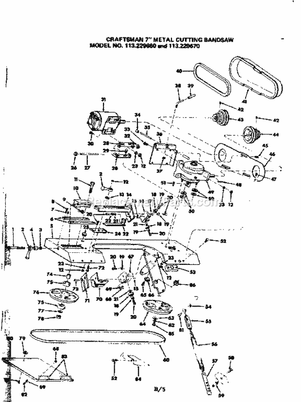 Assembly Of Head Diagram and Parts List for 113229670  Craftsman Band Saw