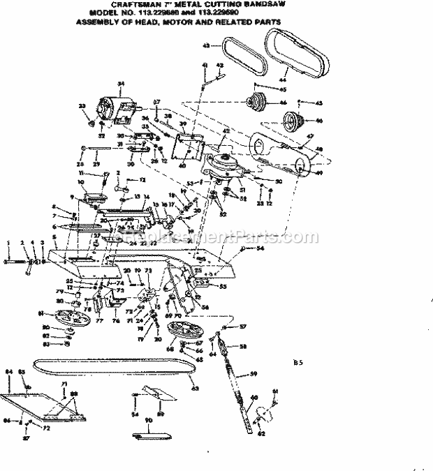 Assembly Of Head Diagram and Parts List for 113229690  Craftsman Band Saw