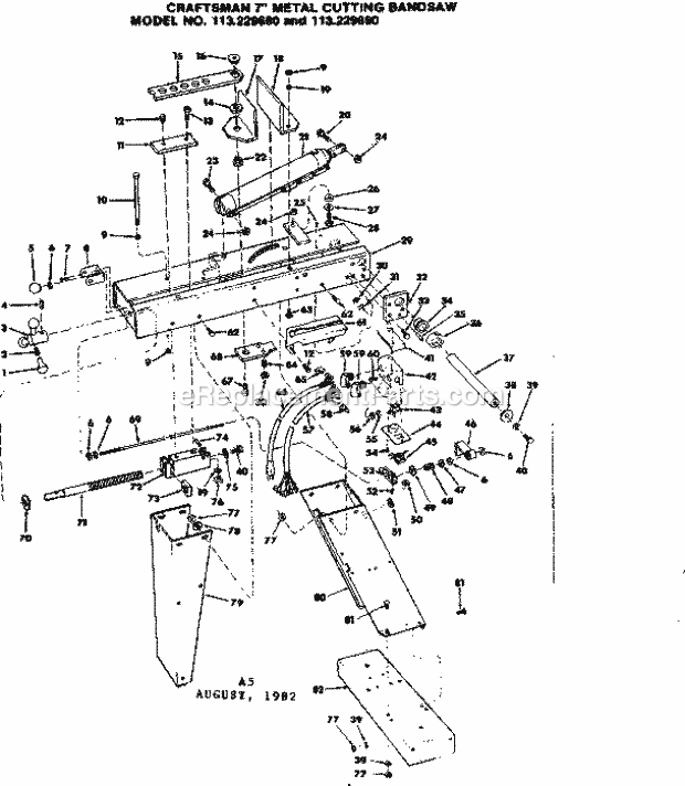 Unit Diagram and Parts List for 113229950  Craftsman Band Saw