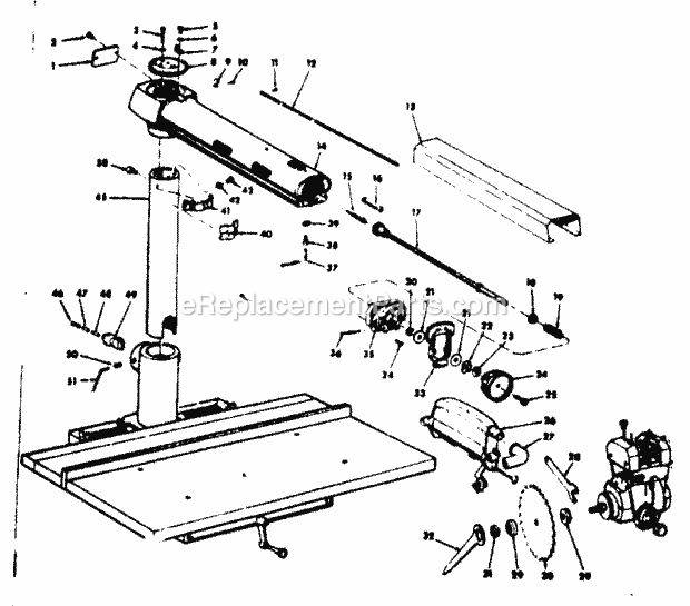 Unit Diagram and Parts List for 11323100  Craftsman Chop Saw
