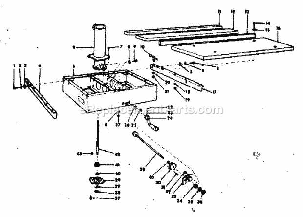 Rip Fence And Base Assembly Diagram and Parts List for 11323110  Craftsman Chop Saw