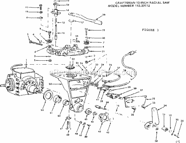 Motor Assembly Diagram and Parts List for 11323112  Craftsman Chop Saw