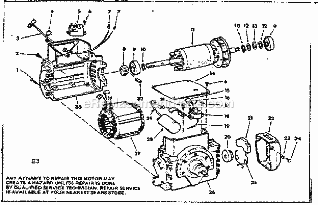 Motor Breakdown Diagram and Parts List for 11323161  Craftsman Chop Saw