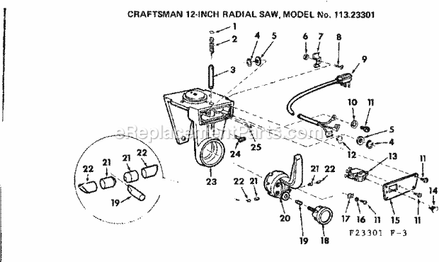 Yoke Assembly Diagram and Parts List for 11323301  Craftsman Chop Saw