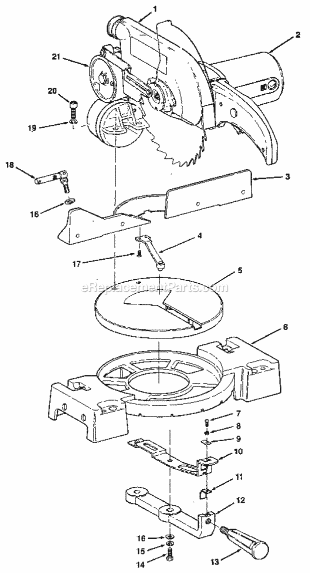 Figure 1 Diagram and Parts List for 113234610  Craftsman Miter Saw