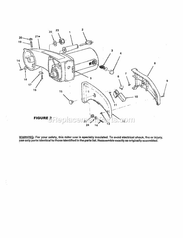 Arm And Motor Assembly Diagram and Parts List for 113234613  Craftsman Miter Saw