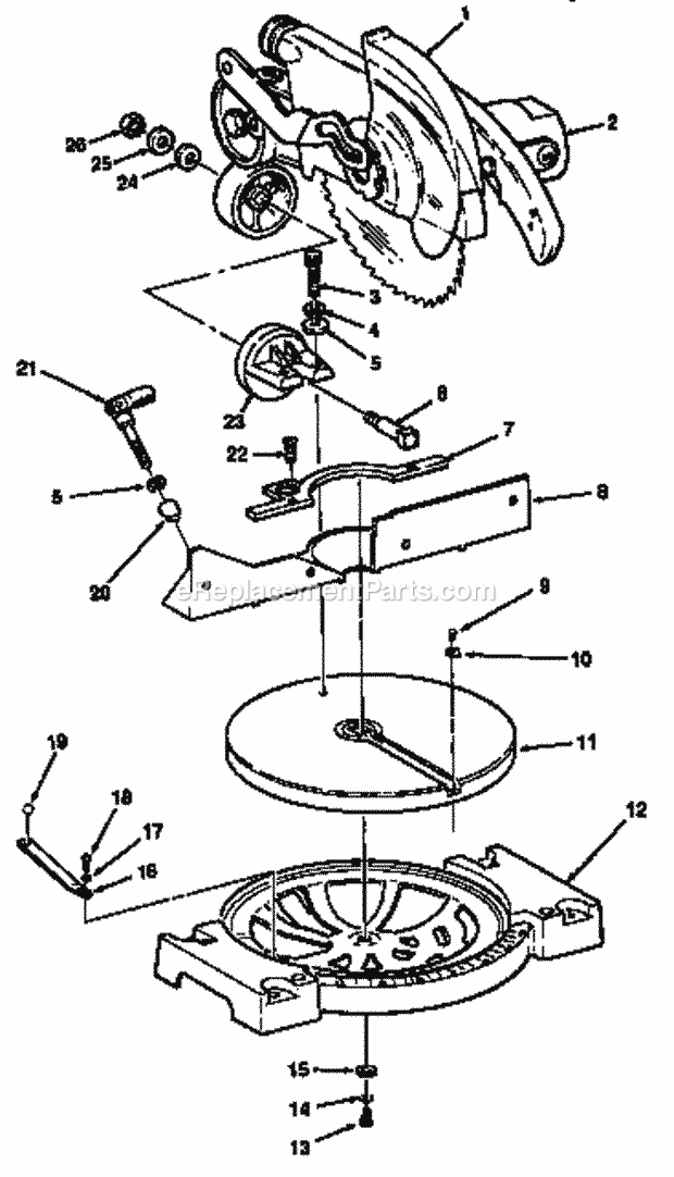 8-1/4" Compound Diagram and Parts List for 113234681  Craftsman Miter Saw