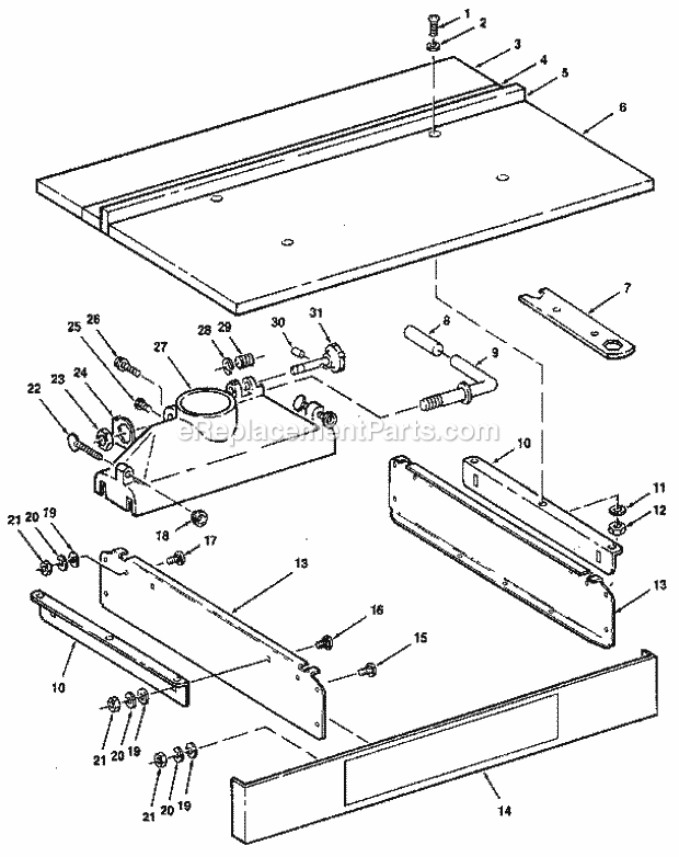 Figure 1 Diagram and Parts List for 113234701  Craftsman Chop Saw