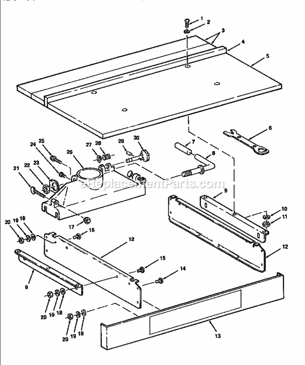 Table/Base Assy. Diagram and Parts List for 113234800  Craftsman Chop Saw