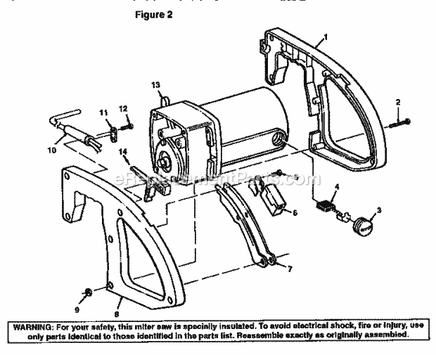 Arm And Motor Assembly Diagram and Parts List for 113235120  Craftsman Miter Saw