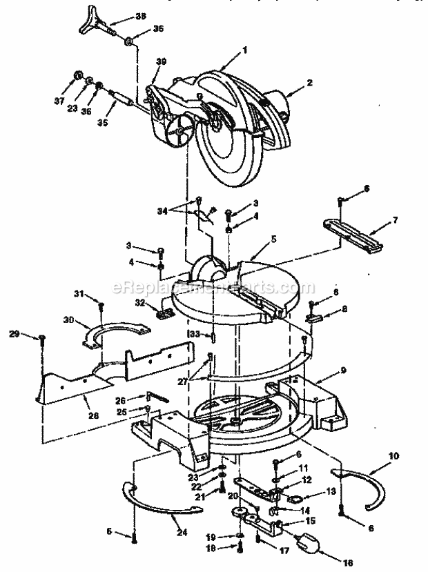 Figure 1 Diagram and Parts List for 113235140  Craftsman Miter Saw