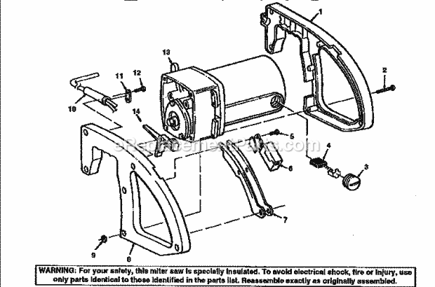 Figure 2 Arm And Motor As... Diagram and Parts List for 113235140  Craftsman Miter Saw