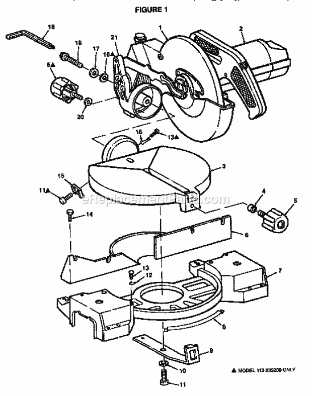 Table And Fence Parts Diagram and Parts List for 113235200  Craftsman Miter Saw