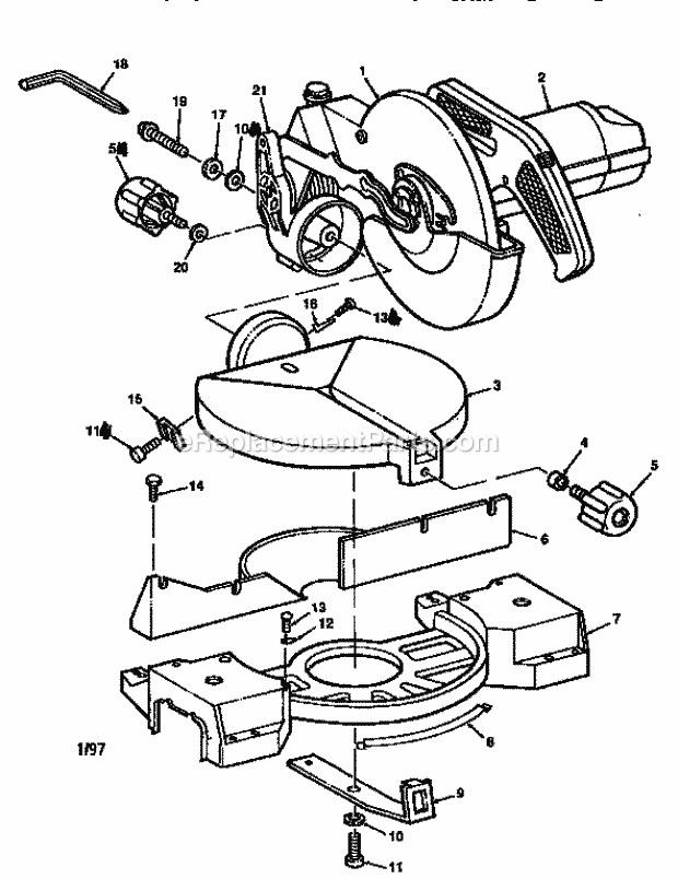 Figure 1 Diagram and Parts List for 113235220  Craftsman Miter Saw