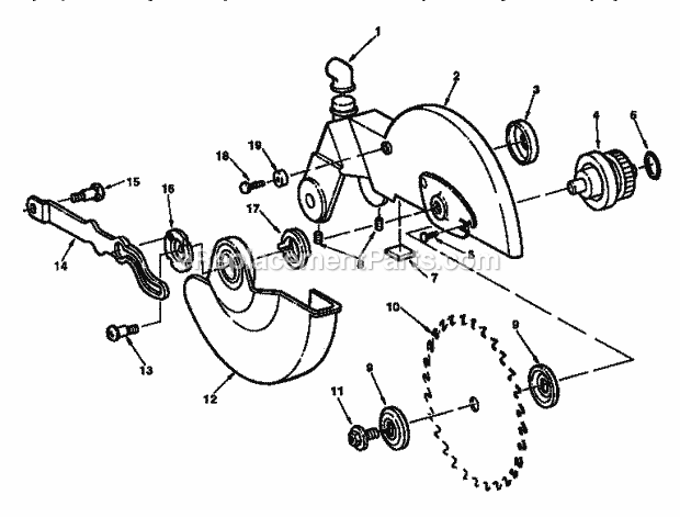 Blade And Guard Assembly Diagram and Parts List for 113235280  Craftsman Miter Saw