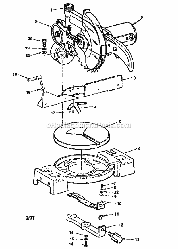 Figure 1 Diagram and Parts List for 113235300  Craftsman Miter Saw