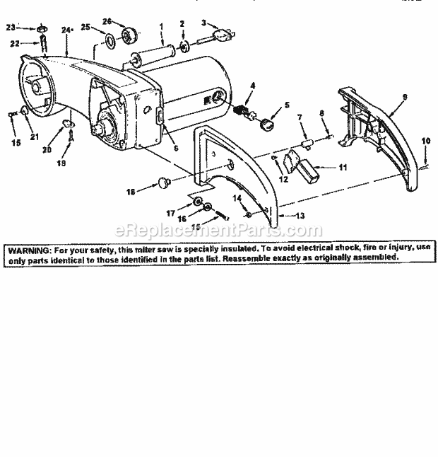 Arm And Motor Assembly Diagram and Parts List for 113235300  Craftsman Miter Saw