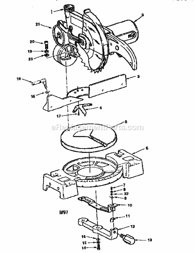 Unit Diagram and Parts List for 113235330  Craftsman Miter Saw